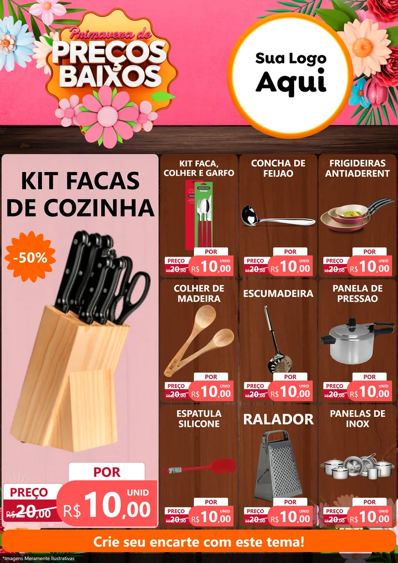 Modelo de Encarte para Encarte A4 Vertical com o tema Primavera de Preços Baixos para Utilidades Domésticas