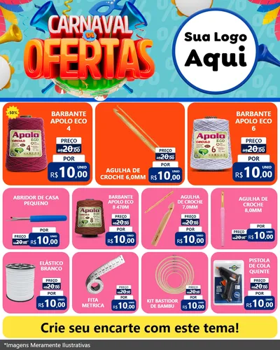 Modelo de Rede Social para Feed Instagram com o tema Carnaval de Ofertas para Armarinho e Aviamentos