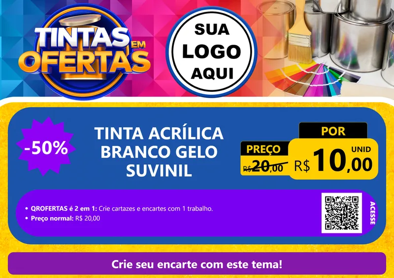 Modelo de Cartaz para Cartaz A4 Horizontal com o tema Tintas em Ofertas para Tintas e Ferramentas