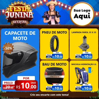 Modelo de Rede Social para Feed Facebook com o tema Festa Junina Ofertas para Moto peças