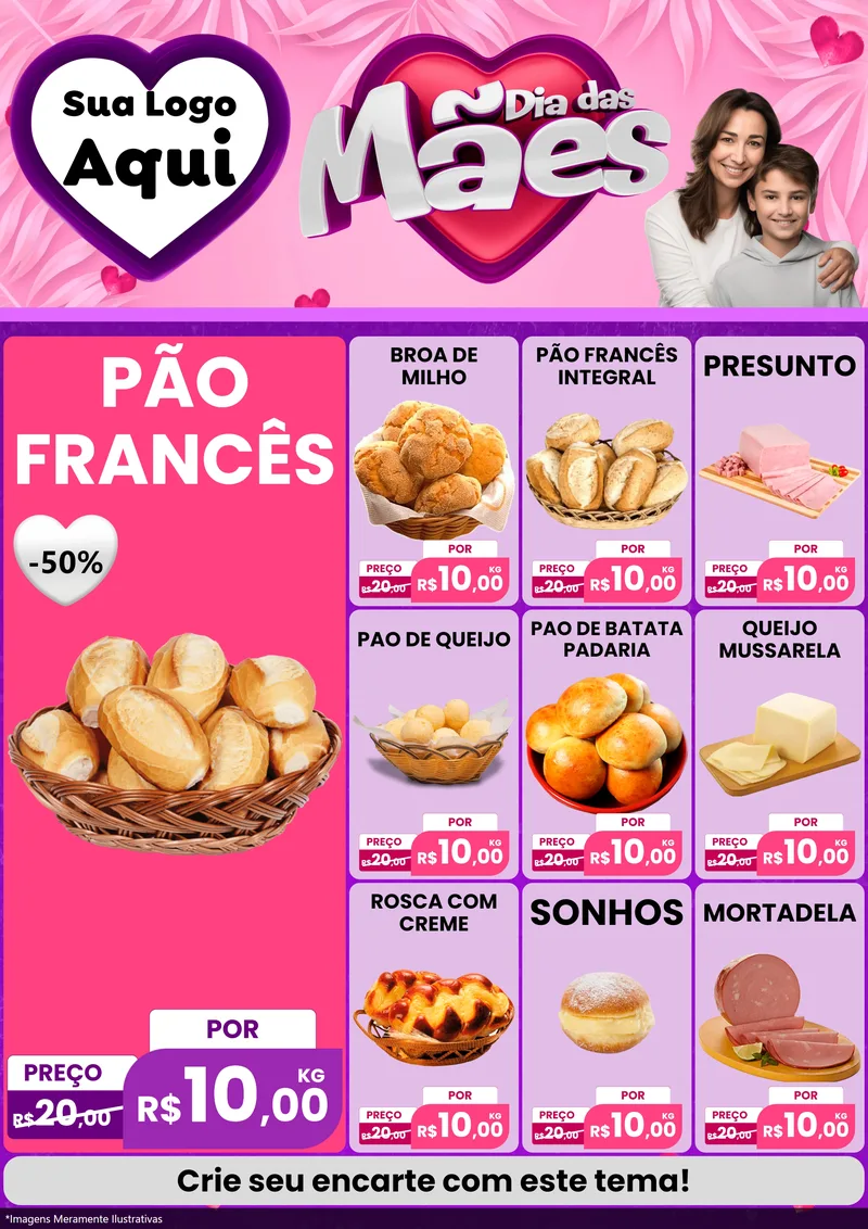 Modelo de Encarte para Encarte A4 Vertical com o tema Dia das Mães para Padaria