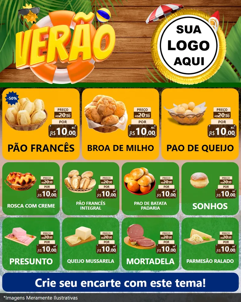 Modelo de Rede Social para Feed Instagram com o tema Verão para Padaria