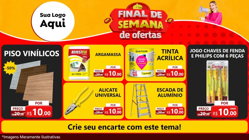 Modelo de TV para TV Horizontal com o tema Final de Semana de Ofertas para Material para Construção