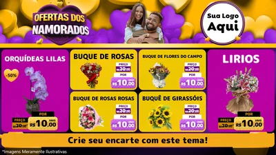 Modelo de TV para TV Horizontal com o tema Oferta Dos Namorados para Floricultura e jardim
