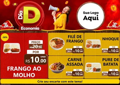 Modelo de Encarte para Encarte A4 Horizontal com o tema Dia D Economia para Restaurante