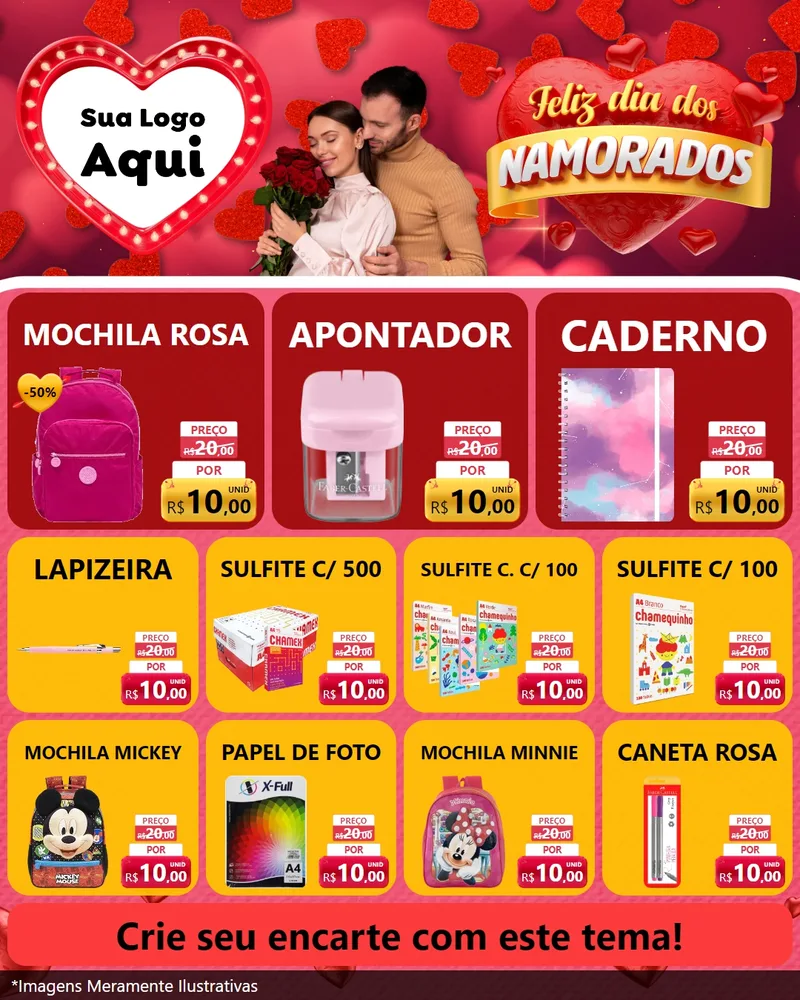 Modelo de Rede Social para Feed Instagram com o tema Feliz Dia Dos Namorados para Papelaria