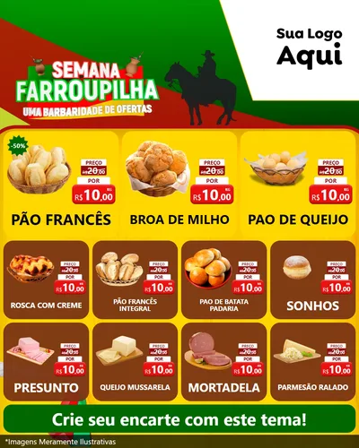 Modelo de Rede Social para Feed Instagram com o tema Semana Farroupilha - Uma Barbaridade de Ofertas para Padaria