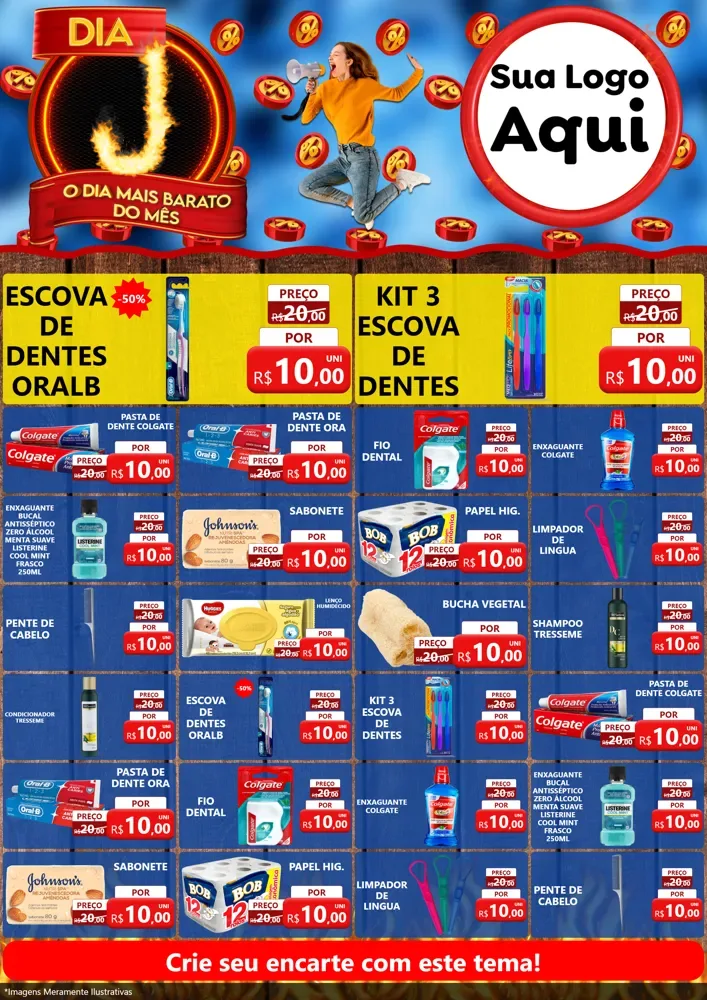 Modelo de Encarte para Encarte A4 Vertical com o tema Dia J - O Dia Mais Barato Do Mês para Higiene Pessoal