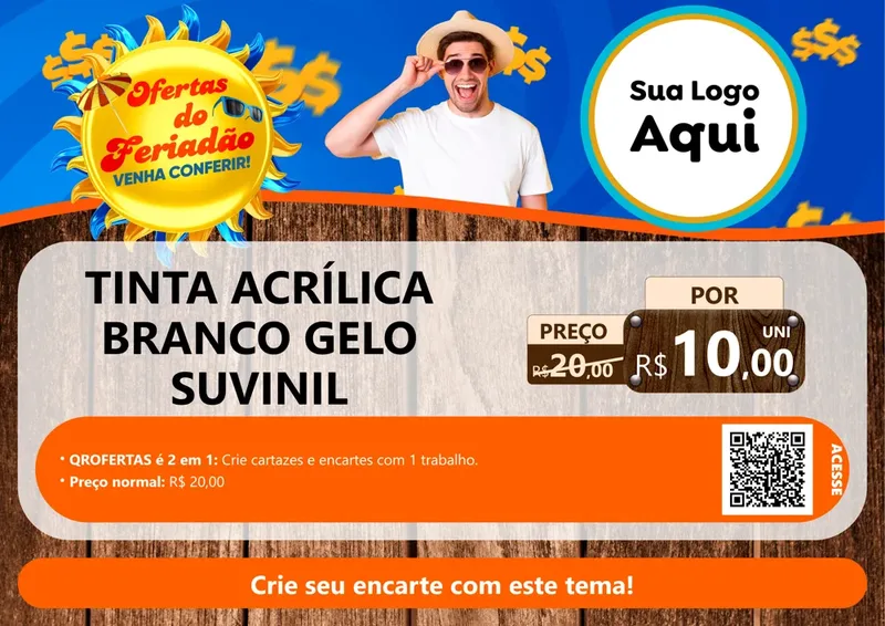 Modelo de Cartaz para Cartaz A4 Horizontal com o tema Ofertas do Feriadão para Tintas e Ferramentas
