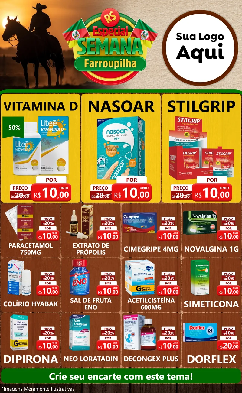 Modelo de Encarte para Encarte Grande com o tema Especial Semana Farroupilha para Farmácia