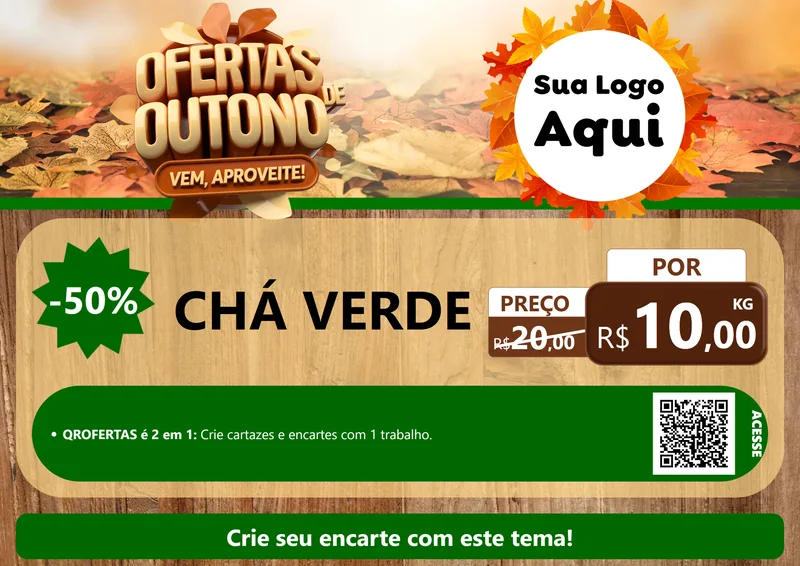 Modelo de Cartaz para Cartaz A4 Horizontal com o tema Ofertas de Outono - Vem, Aproveite! para Produtos Naturais