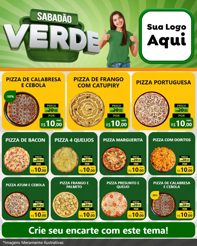 Modelo de Rede Social para Feed Instagram com o tema Sabadão Verde para Pizzaria