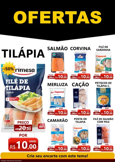 Modelo de Encarte para Encarte A4 Vertical com o tema Ofertas Preto e Vermelho Cartaz para Peixaria