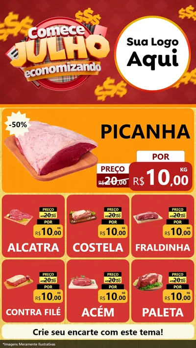 Modelo de Rede Social para Stories com o tema Comece Julho Economizando para Açougue