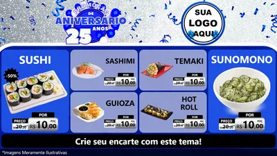 Modelo de TV para TV Horizontal com o tema Promoção de Aniversário - 25 Anos para Comida japonesa