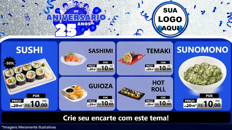 Modelo de TV para TV Horizontal com o tema Promoção de Aniversário - 25 Anos para Comida japonesa