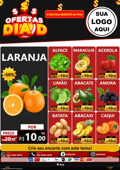 Modelo de Encarte para Encarte A4 Vertical com o tema Ofertas Dia D para Hortifrúti