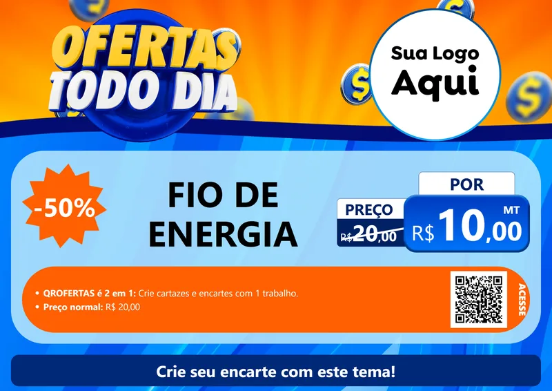 Modelo de Cartaz para Cartaz A4 Horizontal com o tema Ofertas Todo Dia para Materiais Elétricos