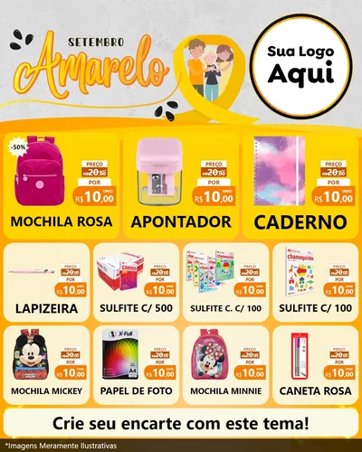 Modelo de Rede Social para Feed Instagram com o tema Setembro Amarelo para Papelaria