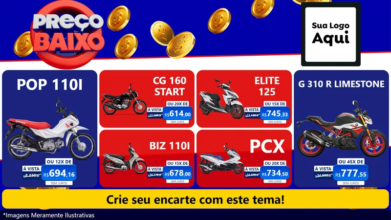 Modelo de TV para TV Horizontal com o tema Preço Baixo para Concessionaria de Motos