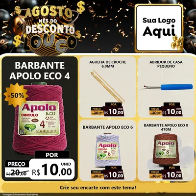 Modelo de Rede Social para Feed Facebook com o tema Agosto Mês do Desconto Louco para Armarinho e Aviamentos