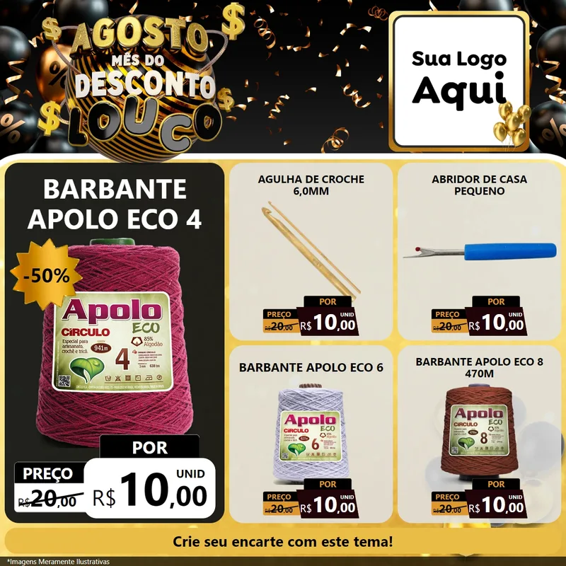 Modelo de Rede Social para Feed Facebook com o tema Agosto Mês do Desconto Louco para Armarinho e Aviamentos