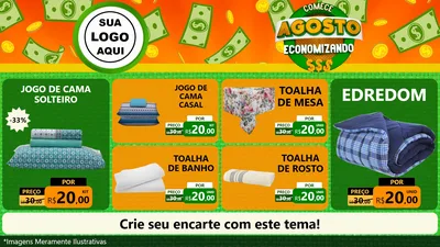 Modelo de TV para TV Horizontal com o tema Comece Agosto Economizando para Cama, Mesa e Banho
