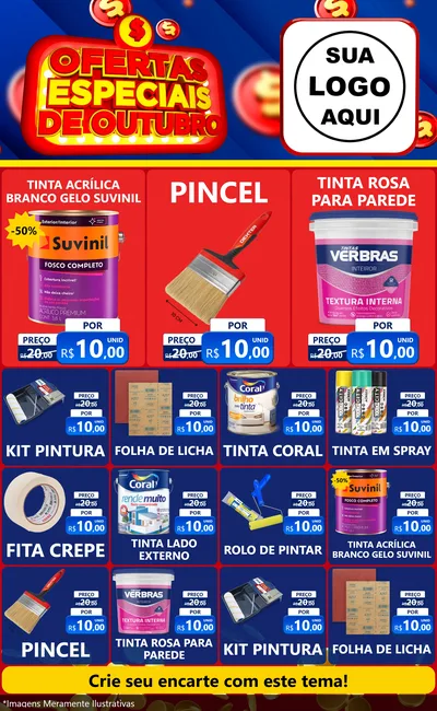 Modelo de Encarte para Encarte Grande com o tema Ofertas Especiais de Outubro para Tintas e Ferramentas
