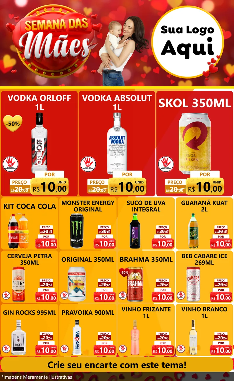 Modelo de Encarte para Encarte Grande com o tema Semana das Mães para Distribuidora de bebidas