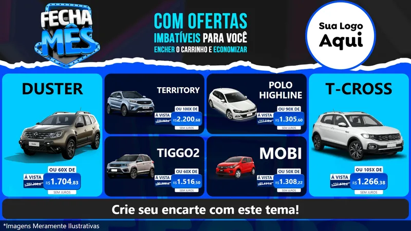 Modelo de TV para TV Horizontal com o tema Fecha Mês para Concessionaria de Carros