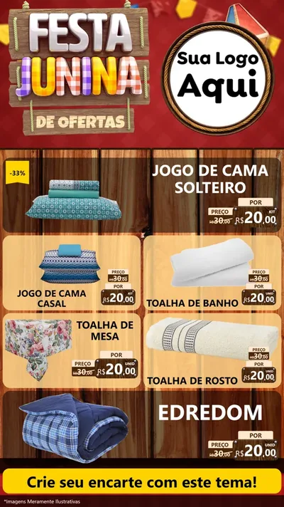 Modelo de TV para TV Vertical com o tema Festa Junina de Ofertas para Cama, Mesa e Banho