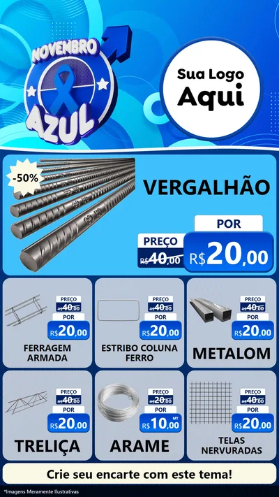 Modelo de Rede Social para Stories com o tema Novembro Azul para Ferragens