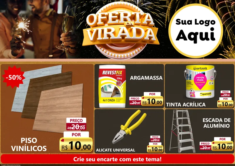 Modelo de Encarte para Encarte A4 Horizontal com o tema Oferta da Virada para Material para Construção