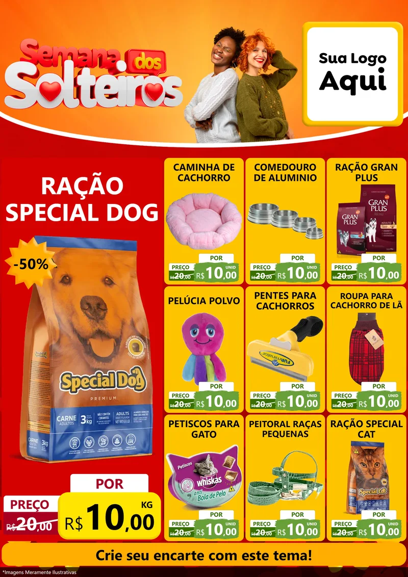 Modelo de Encarte para Encarte A4 Vertical com o tema Semana dos Solteiros para Pet Shop