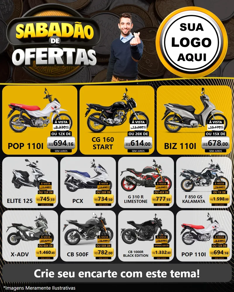 Modelo de Rede Social para Feed Instagram com o tema Sabadão de Ofertas para Concessionaria de Motos