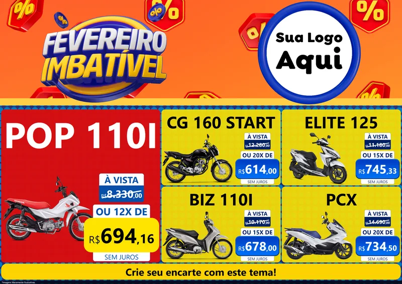 Modelo de Encarte para Encarte A4 Horizontal com o tema Fevereiro Imbatível para Concessionaria de Motos