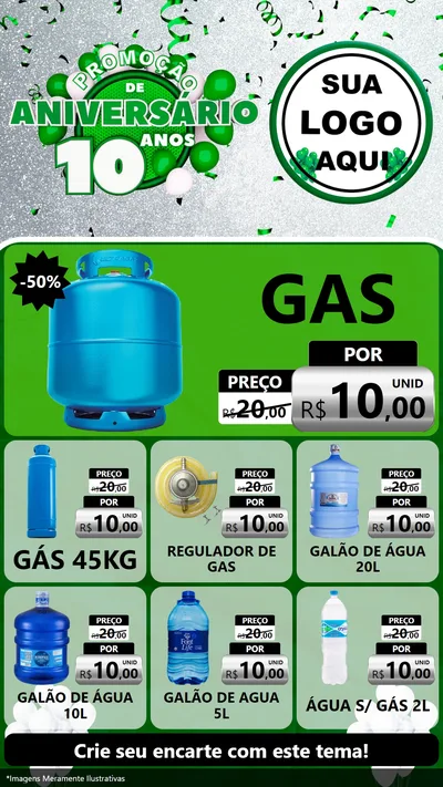 Modelo de Rede Social para Stories com o tema Promoção de Aniversário - 10 Anos para Água e gás