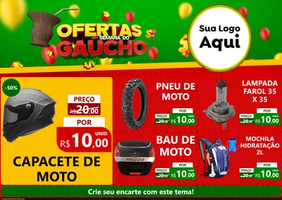 Modelo de Encarte para Encarte A4 Horizontal com o tema Ofertas Semana Do Gaúcho para Moto peças