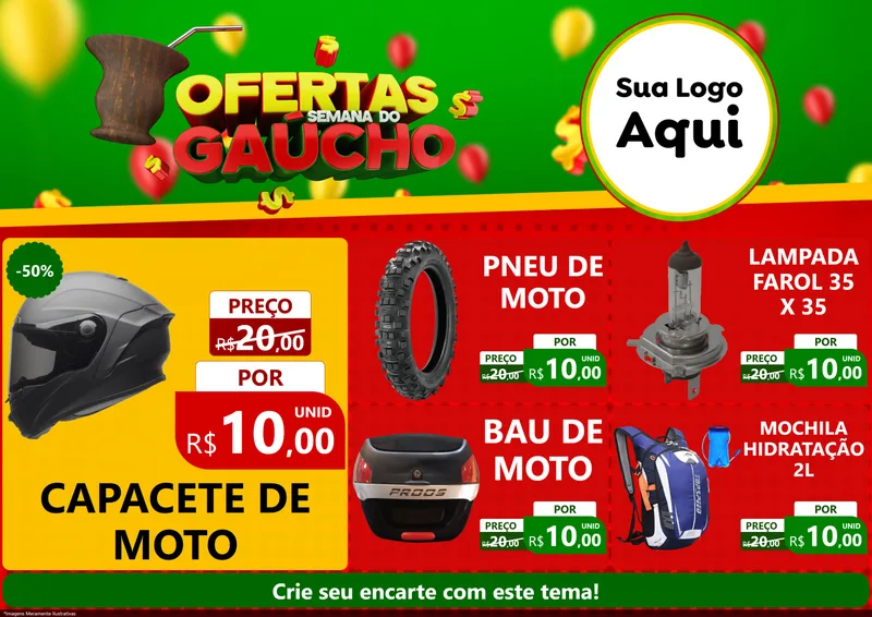 Modelo de Encarte para Encarte A4 Horizontal com o tema Ofertas Semana Do Gaúcho para Moto peças