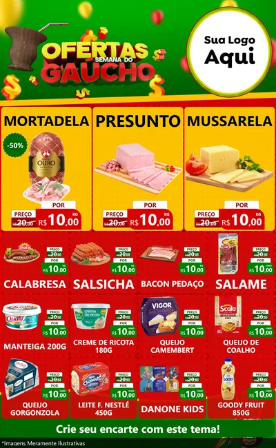 Modelo de Encarte para Encarte Grande com o tema Ofertas Semana Do Gaúcho para Frios e Laticínios
