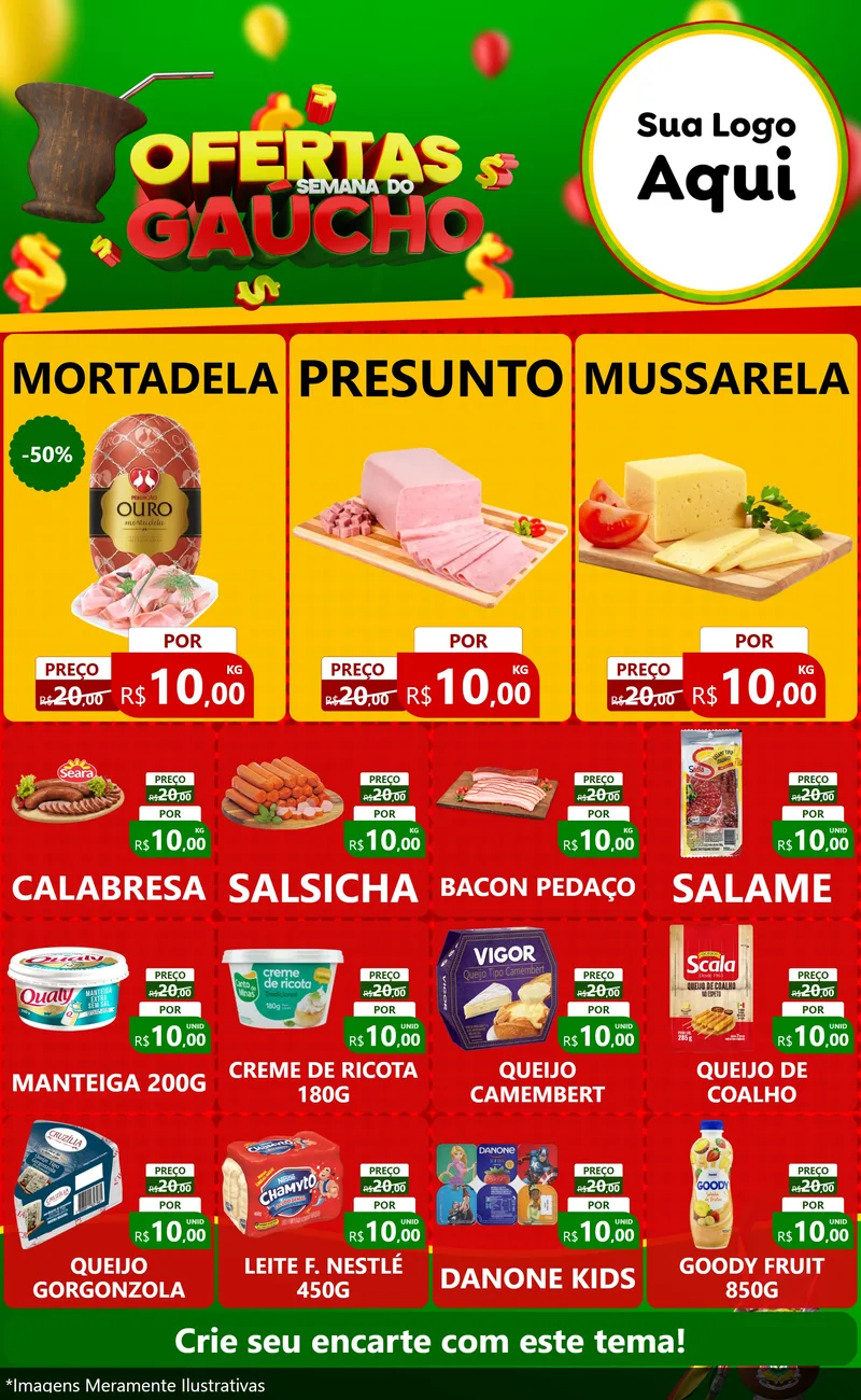 Modelo de Encarte para Encarte Grande com o tema Ofertas Semana Do Gaúcho para Frios e Laticínios