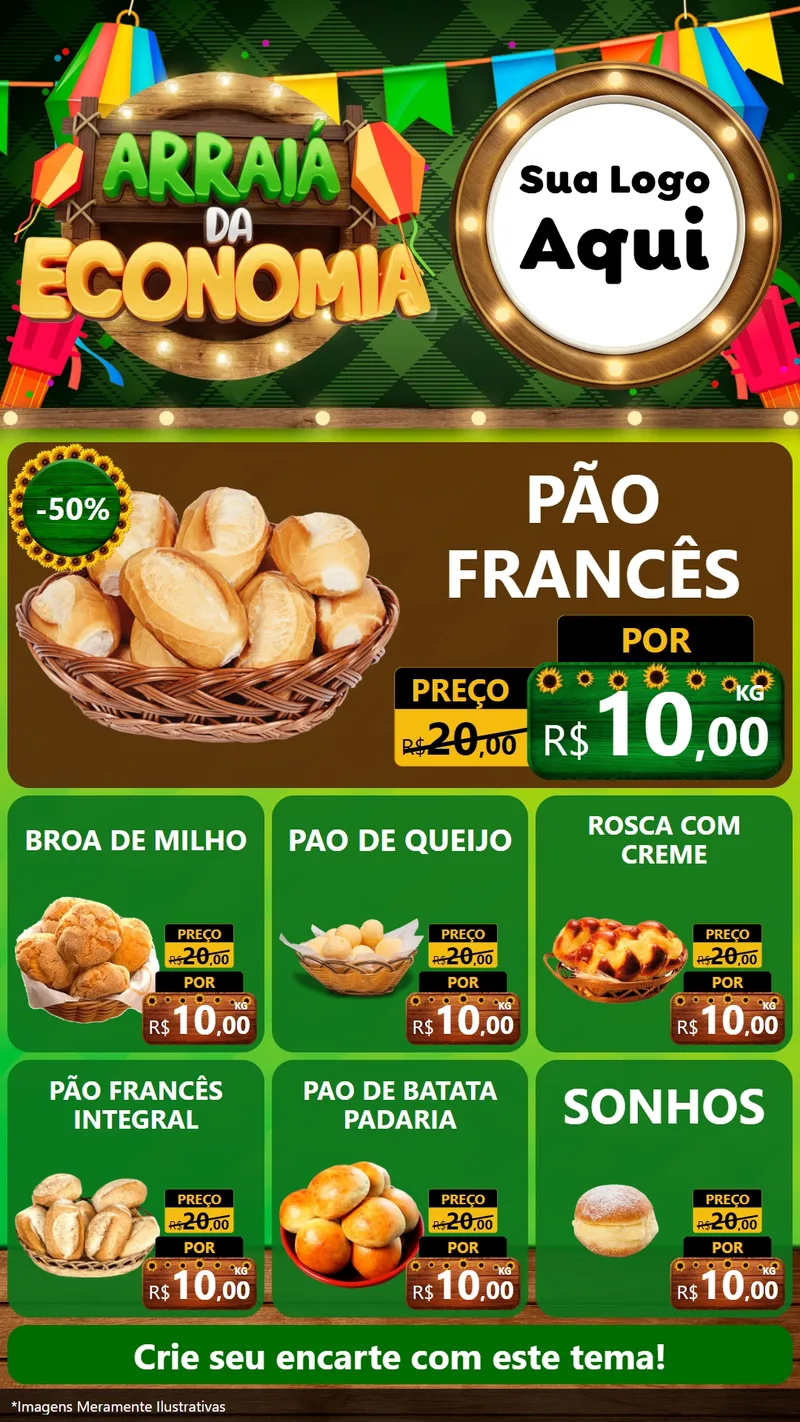 Modelo de Rede Social para Stories com o tema Arraiá de Economia para Padaria