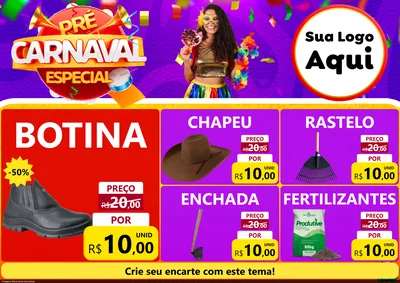 Modelo de Encarte para Encarte A4 Horizontal com o tema Pré-Carnaval Especial para Agropecuária