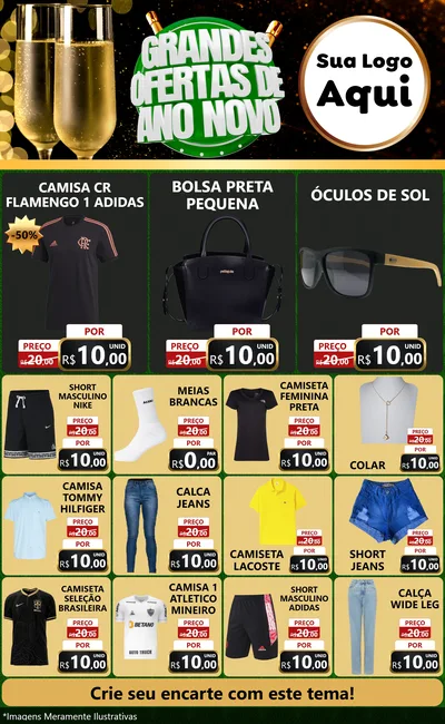 Modelo de Encarte para Encarte Grande com o tema Grandes Ofertas de Ano Novo para Roupas e acessórios