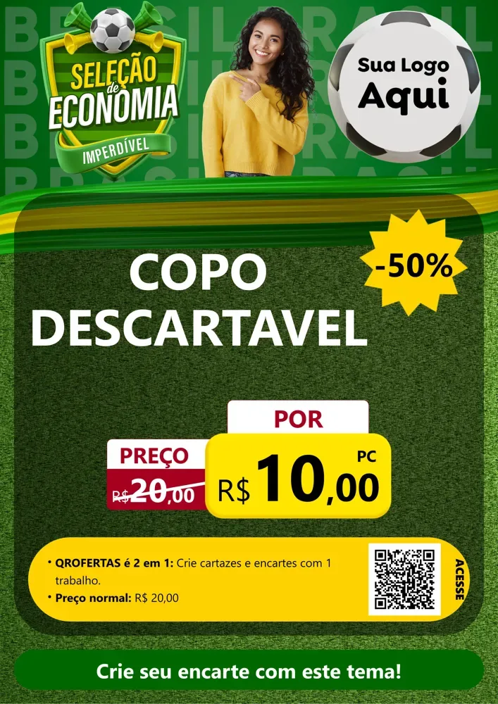 Modelo de Cartaz para Cartaz A4 Vertical com o tema Seleção de Economia - Copa para Embalagens