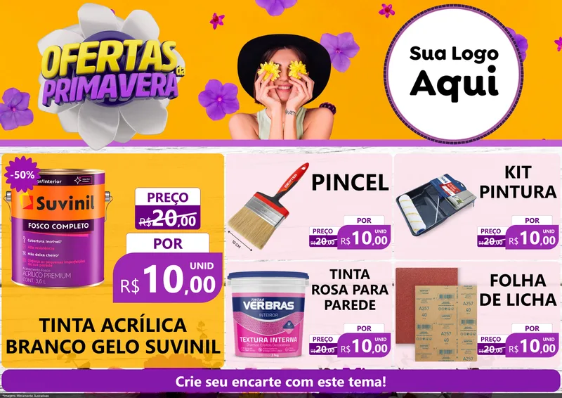 Modelo de Encarte para Encarte A4 Horizontal com o tema Ofertas Da Primavera para Tintas e Ferramentas