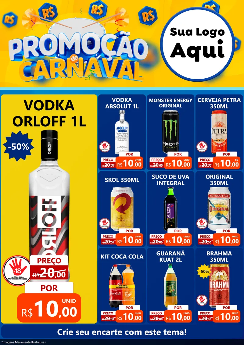 Modelo de Encarte para Encarte A4 Vertical com o tema Promoção de Carnaval para Distribuidora de bebidas