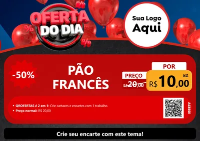 Modelo de Cartaz para Cartaz A4 Horizontal com o tema Oferta do Dia para Padaria
