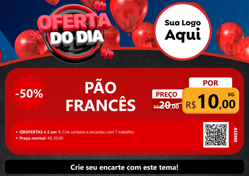 Modelo de Cartaz para Cartaz A4 Horizontal com o tema Oferta do Dia para Padaria