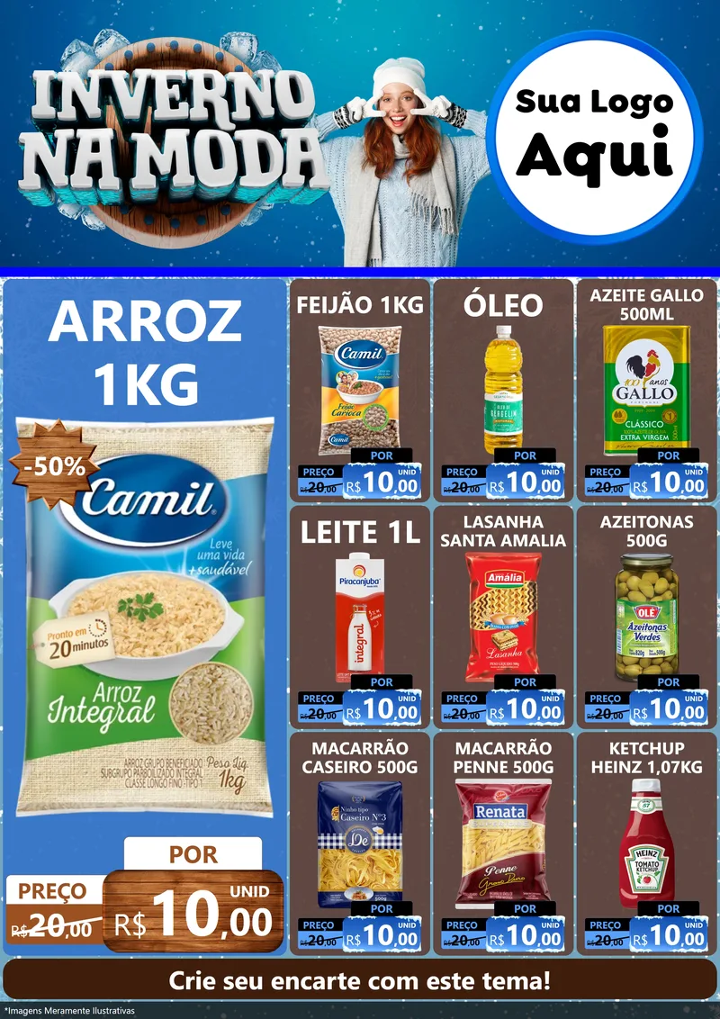 Modelo de Encarte para Encarte A4 Vertical com o tema Inverno na Moda para Supermercado